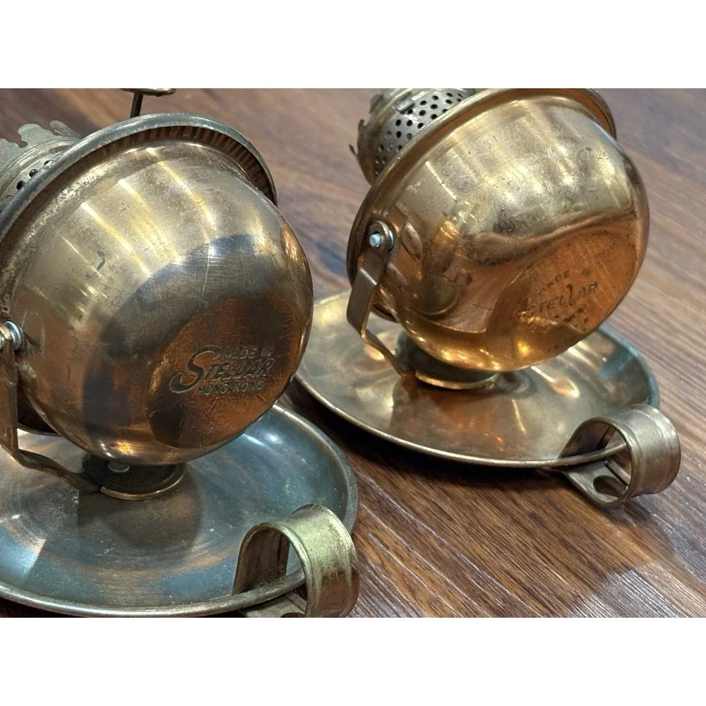 Vintage Stellar Kerosene Oil Copper Wick Lamp Walking Light Hong Kong 2Set READ!
